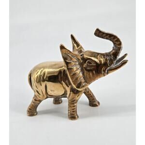 MCM Vintage Leonard Silver Solid Brass Elephant Trunk Up Figurine 4 Inch